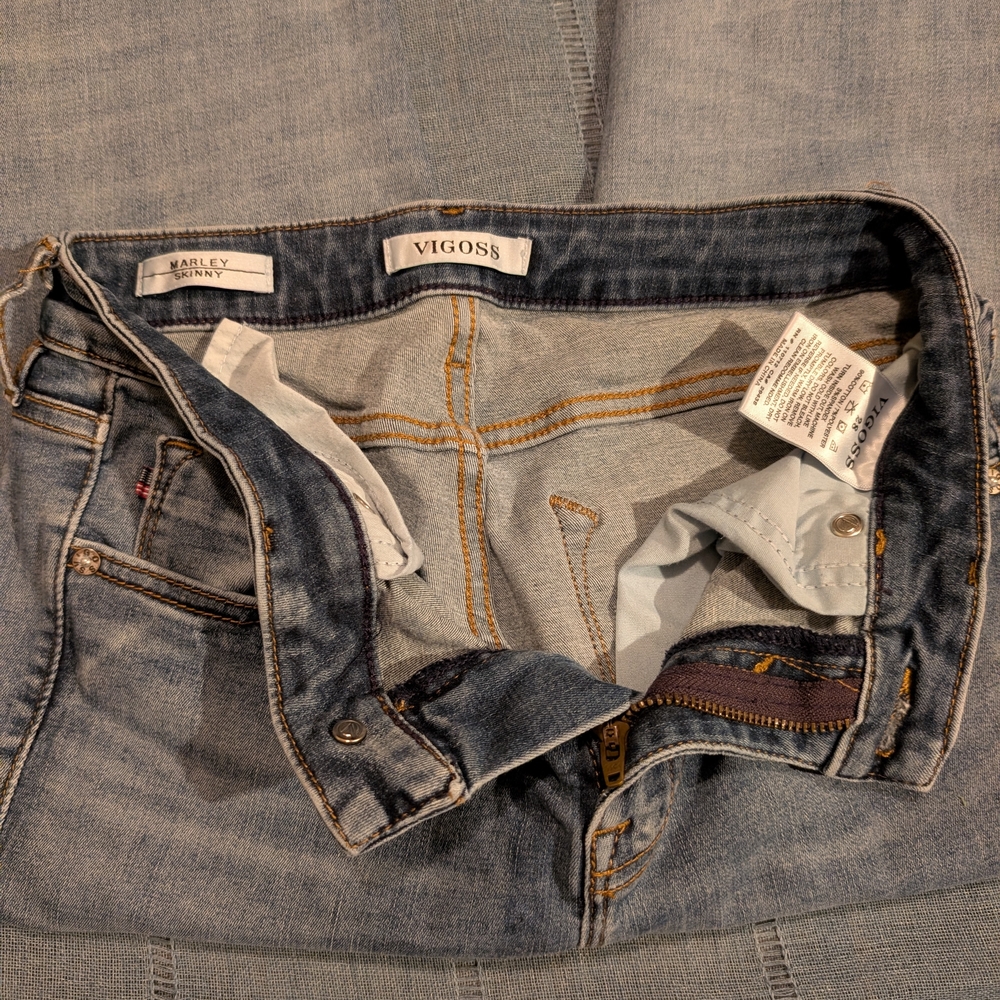 Vigoss Marley Mid Rise Skinny Jeans Distressed Blue 28x30